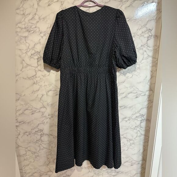 NEW Banana Republic Size 14 Black Dress White Polka Dots Puff Sleeve V-Neck - Picture 8 of 9